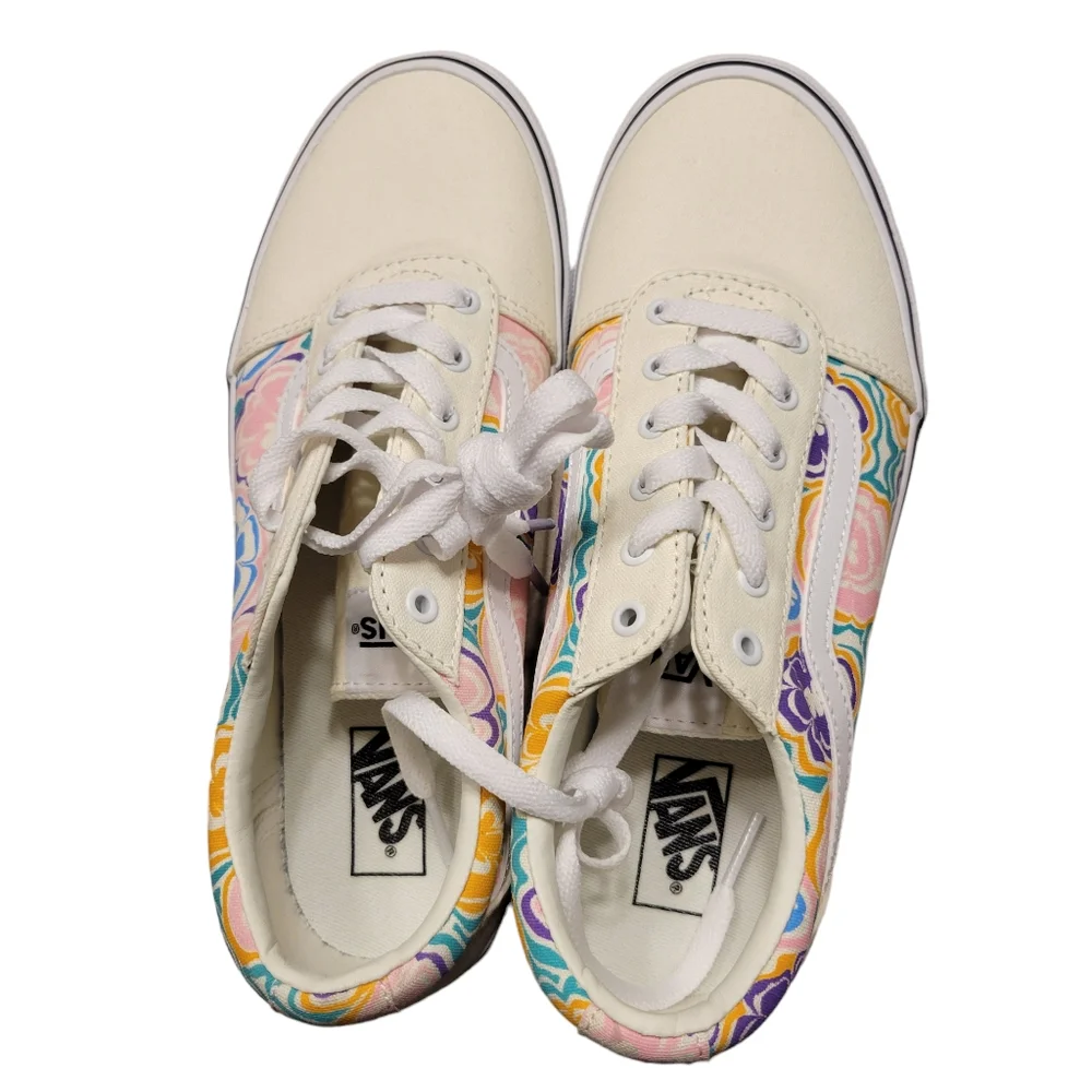 Vans NEW Ward Cream Floral Low Top Sneakers